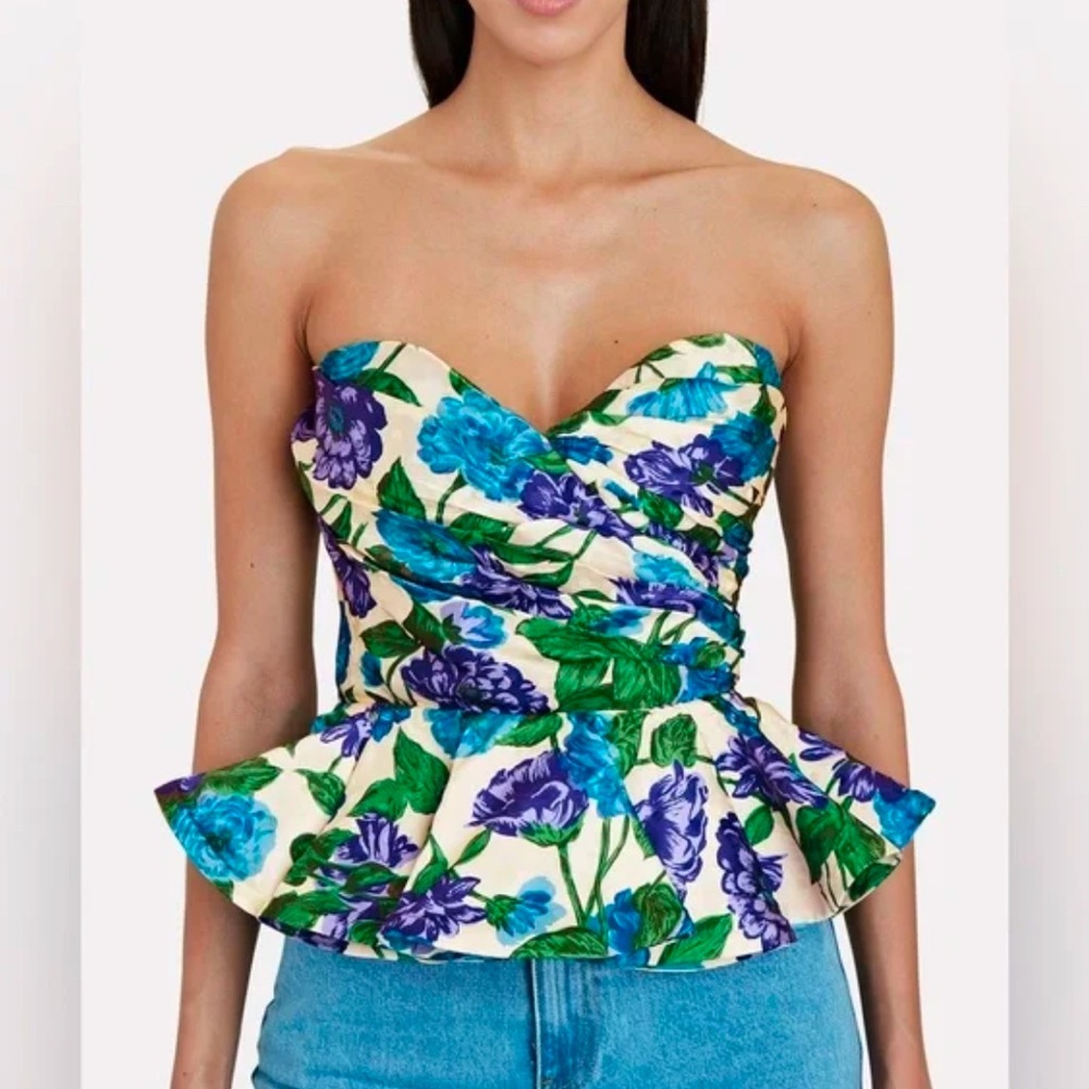 Ronny Kobo tara pleated wrap peplum top in jacquard floral print